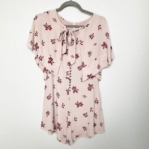 Free People Blush Cape Tie Floral Romper XS
